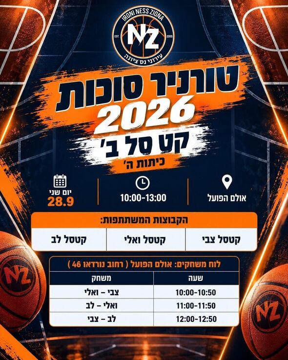 צילום מתוך דף הפייסבוק עירוני נס ציונה - מחלקת הנוער ובית הספר לכדורסל