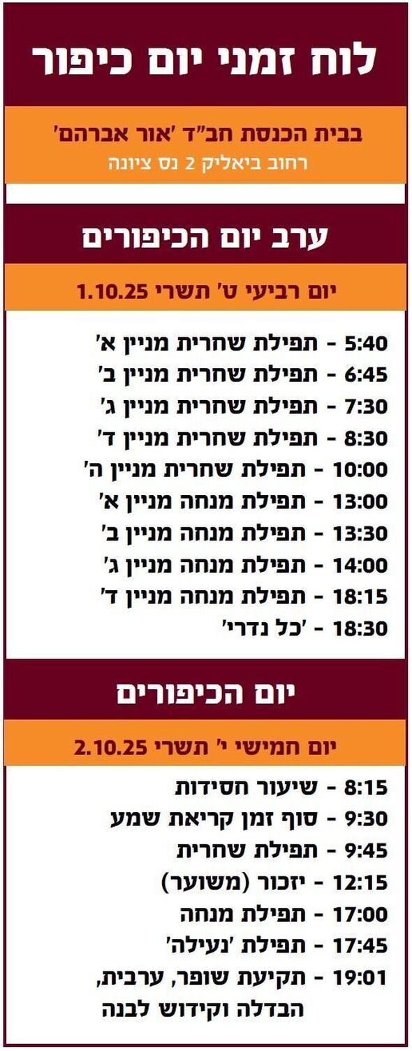 צילום מתוך דף הפייסבוק בית חב"ד נס ציונה