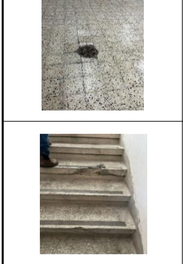 ניקוז פתוח ומדרגה שבורה שנמצאו בבית ספר