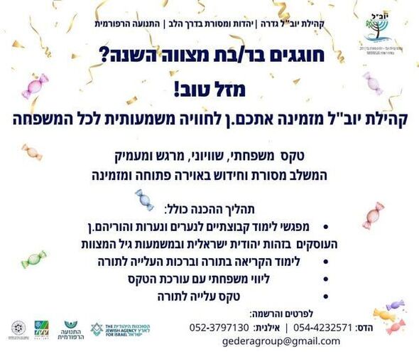 צילום מתוך דף הפייסבוק יוב"ל - קהילת גדרה