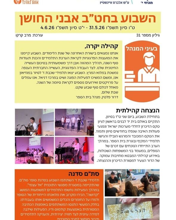 צילום מתוך דף הפייסבוק מקיף י- קריית החינוך השש שנתית ע"ש איינשטיין- ראשון לציון