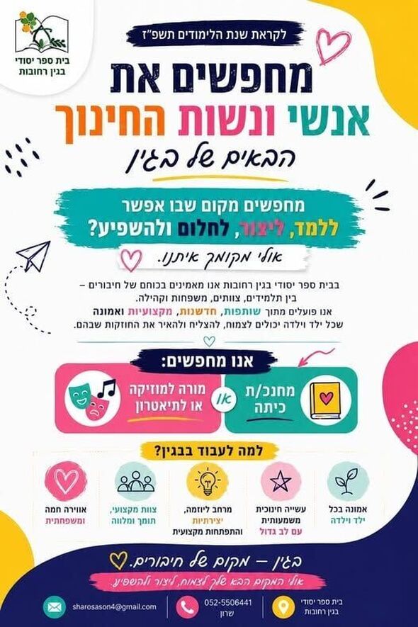 צילום מתוך דף הפייסבוק בית ספר בגין,רחובות